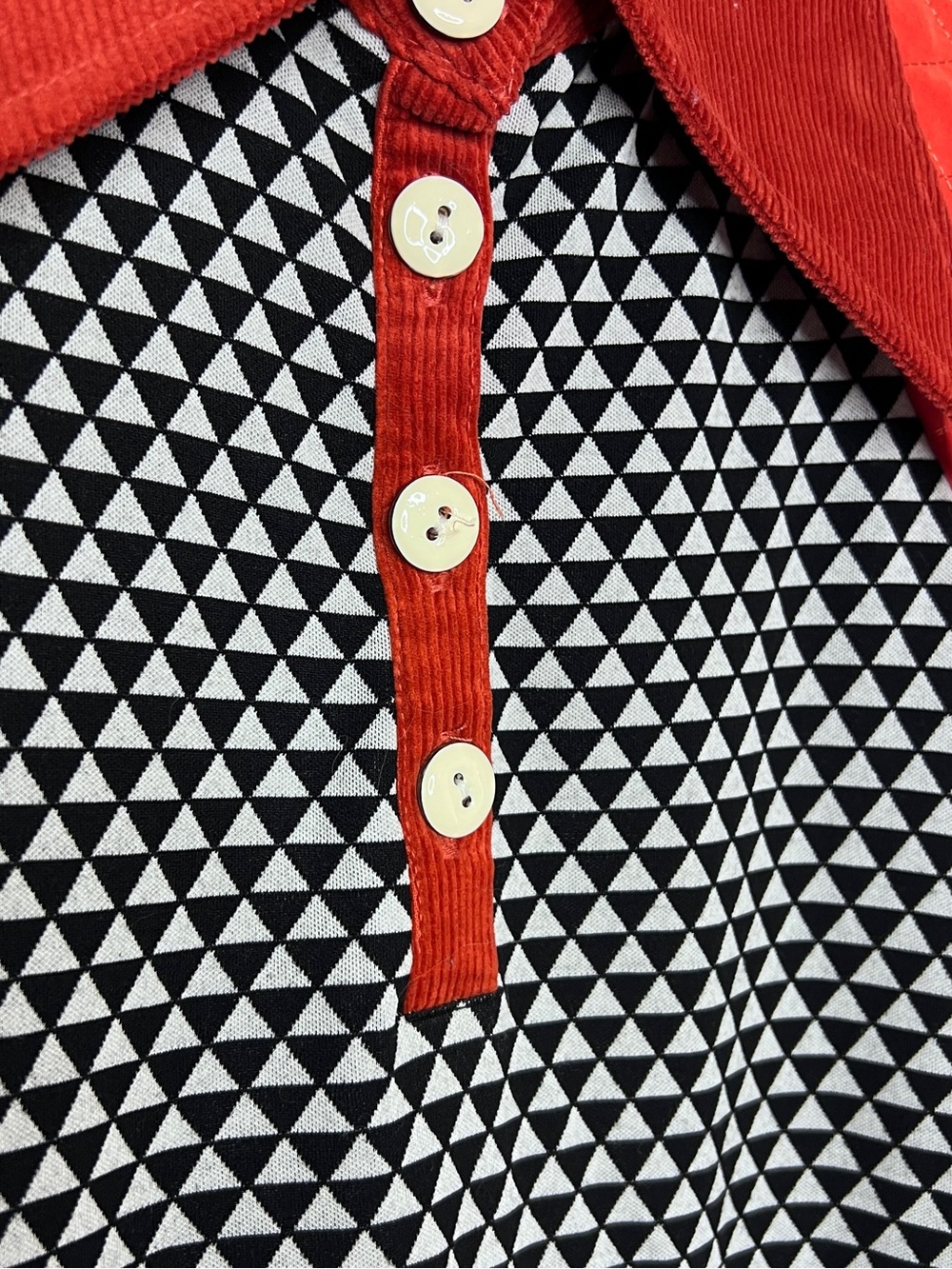 Nuvula Black & White Geometric Long-Sleeve Top with Orange Corduroy Collar - Picture 6 of 14